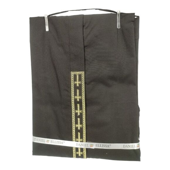 MEN'S DANIEL ELLISSA BLACK W/GOLD EMBROIDERY BANDED COLLAR DRESS SHIRT. DS2005C. - Picture 3 of 4